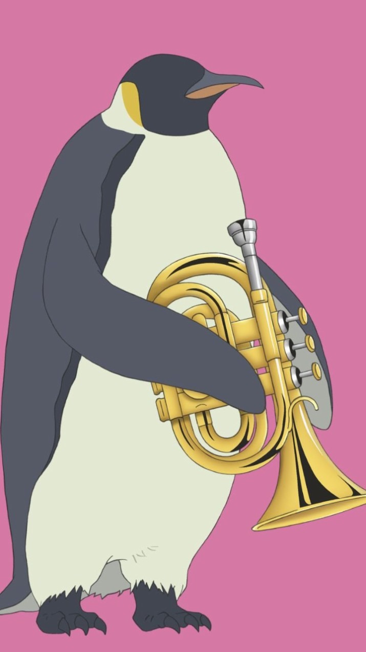 しろくまカフェのペンギンさんが楽器を吹く壁紙