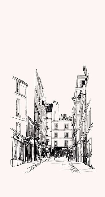 街並み イラスト モノクロ おしゃれ 素材 壁紙の画像1点 完全無料画像