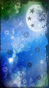 フレーム付き宇宙柄 月と星と花の画像(青/緑/色に関連した画像)