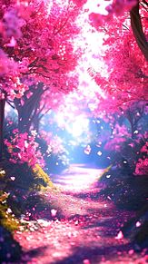 幻想的 桜並木 プリ画像