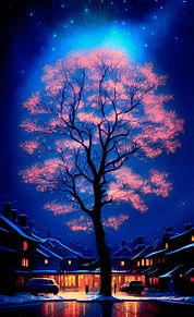 #幻想的 #桜 #夜桜 #夜景 #風景画 #春の画像(桜に関連した画像)