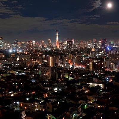 満月の東京夜景の画像(プリ画像)