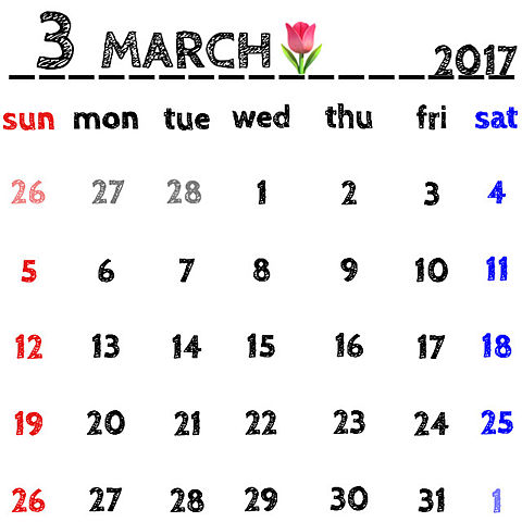 2017年 3月 カレンダーの画像(プリ画像)