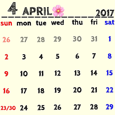 2017年 4月 カレンダーの画像(プリ画像)
