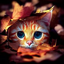秋猫🍂イラストの画像(枯れ葉に関連した画像)