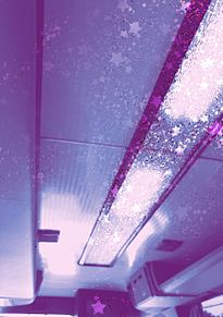 バスの天井 電気 青系＆キラキラ加工の画像(フリー ポエムに関連した画像)