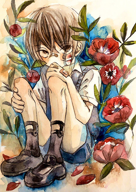 花と少年の画像(プリ画像)