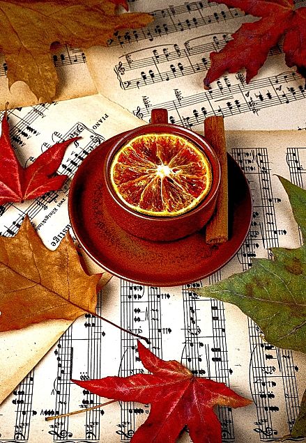 雰囲気 秋 紅葉 ホットドリンク 楽譜 背景の画像 プリ画像
