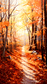 秋 紅葉 風景画 森 秋色 遊歩道 自然 景色の画像(自然に関連した画像)