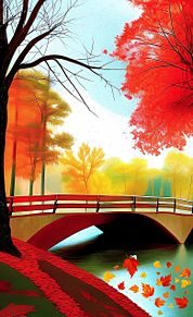 紅葉樹 秋 風景画 自然 橋 景色の画像(自然に関連した画像)