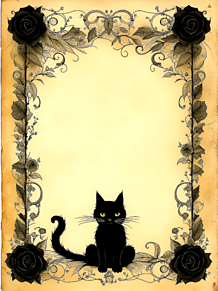 フレーム 枠 ビンテージ 黒猫 ファンタジーの画像(ファンに関連した画像)