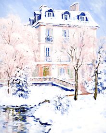 水彩画 パステル 冬景色 雪景色 ビンテージ プリ画像