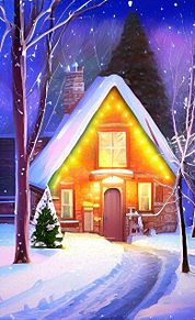 冬景色 雪景色 風景画 クリスマス 夜景の画像(#夜景に関連した画像)