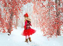 女の子  冬景色 雪景色 紅葉 風景画 雰囲気 プリ画像