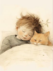 水彩画 メルヘン かわいい おやすみ 猫の画像(水彩に関連した画像)