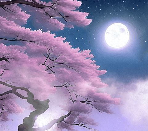 桜 夜桜 幻想的 月 満月 風景画 壁紙 待受の画像 プリ画像