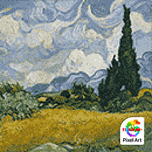 糸杉のある小麦畑の画像(PixelArtに関連した画像)