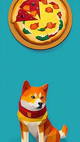 ピザを欲張り過ぎた柴犬の絵の画像(犬に関連した画像)