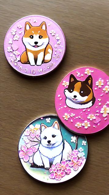 桜の花びらを使った柴犬コインの絵🖼️の画像(プリ画像)