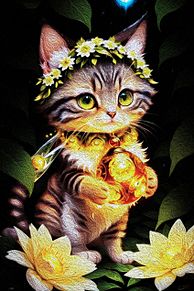 🌹花と猫🐈の画像(絵画風に関連した画像)