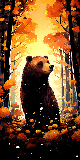 秋🍂/熊🐻/動物/クマ/かわいい/風景画の画像(プリ画像)