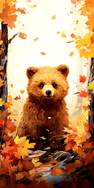 秋🍂/熊🐻/動物/クマ/かわいい/風景画の画像(プリ画像)