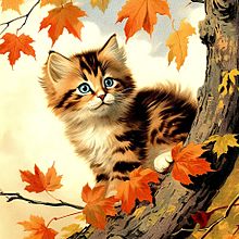 秋/猫/子猫/ねこ/ネコ/紅葉樹/かわいい プリ画像