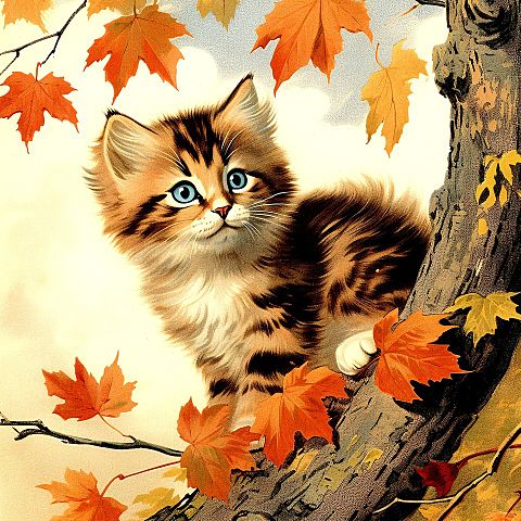 秋/猫/子猫/ねこ/ネコ/紅葉樹/かわいいの画像(プリ画像)