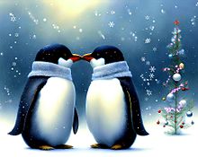 Xmas/ペンギン/カップル/ツリー/冬景色/雪景色の画像(色に関連した画像)