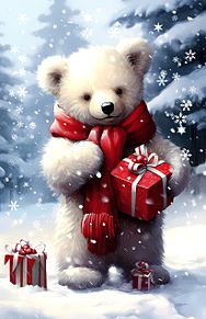 Xmas/白熊/シロクマ/プレゼント/雪景色/かわいいの画像(#プレゼントに関連した画像)