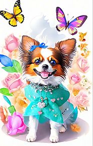 パピヨン/犬/イヌ/かわいい/水彩画/蝶の画像（プリ画像）