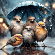梅雨時/雨降り/小鳥/野鳥/雨傘/憂鬱 プリ画像