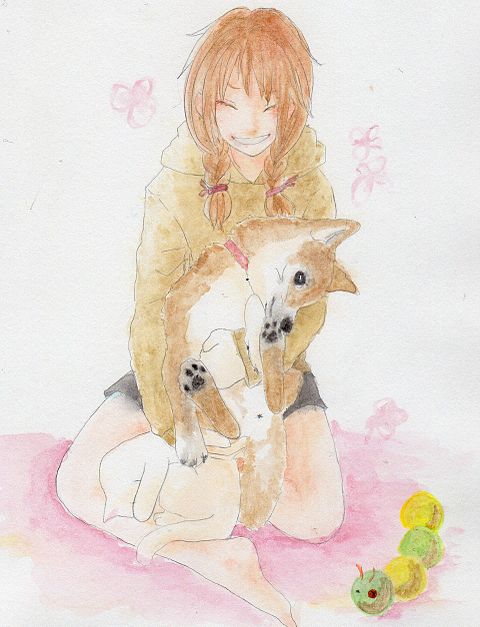 柴犬と女の子と白猫の画像(プリ画像)