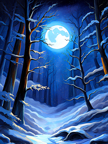 #幻想的 #冬景色 #雪景色 #月 #満月 #森 プリ画像