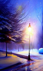 #冬景色 #幻想的 #風景画 #夜景 #街灯 プリ画像
